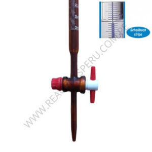 bureta de vidrio ambar con llave de PTFE y franja schellbach