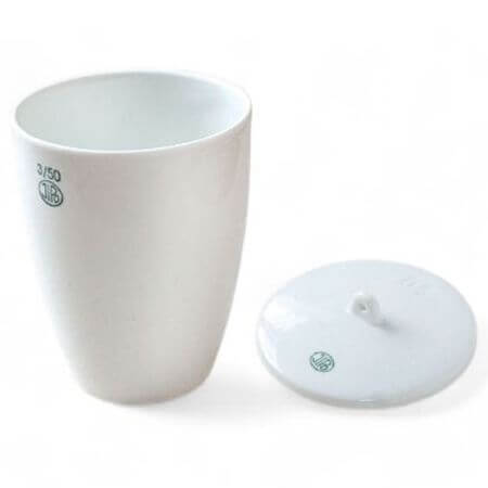 crisol de porcelana forma alta con tapa
